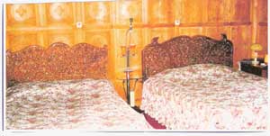 Deluxe double or twin with mountain view, queen bed, private facilities (bath and shower), and full board